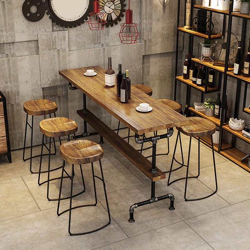 Solid Wood 1/2/4/7 Pieces Counter Height Set Rectangle Industrial Trestle Bar Table Set