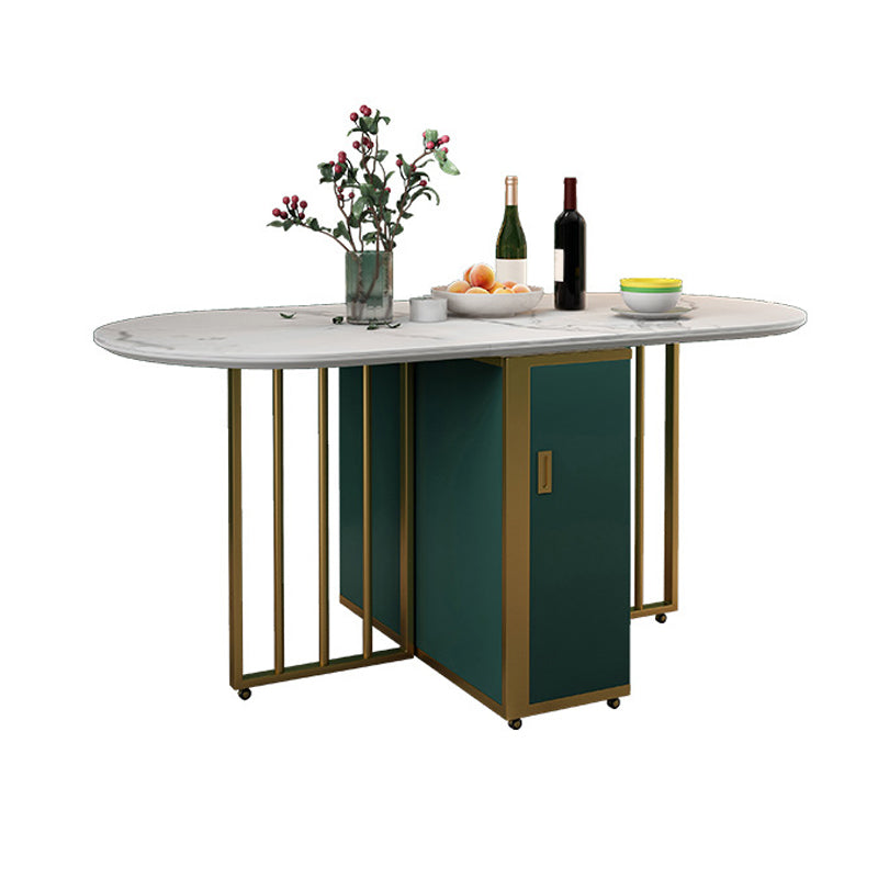 Folding Dining Table Set 1/3/5/7 Pcs Stone Top Table with Armless Chairs