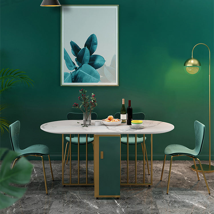 Folding Dining Table Set 1/3/5/7 Pcs Stone Top Table with Armless Chairs