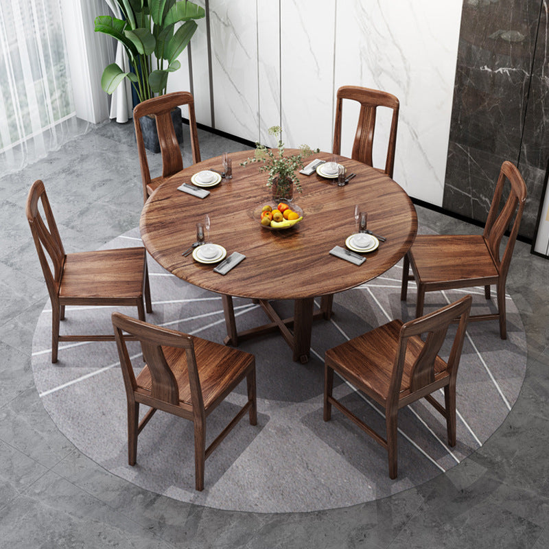 Solid Wood Dining Set 1/2/5/7 Pcs Round Dining Table with Slat Back Chairs