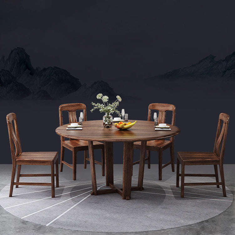 Solid Wood Dining Set 1/2/5/7 Pcs Round Dining Table with Slat Back Chairs