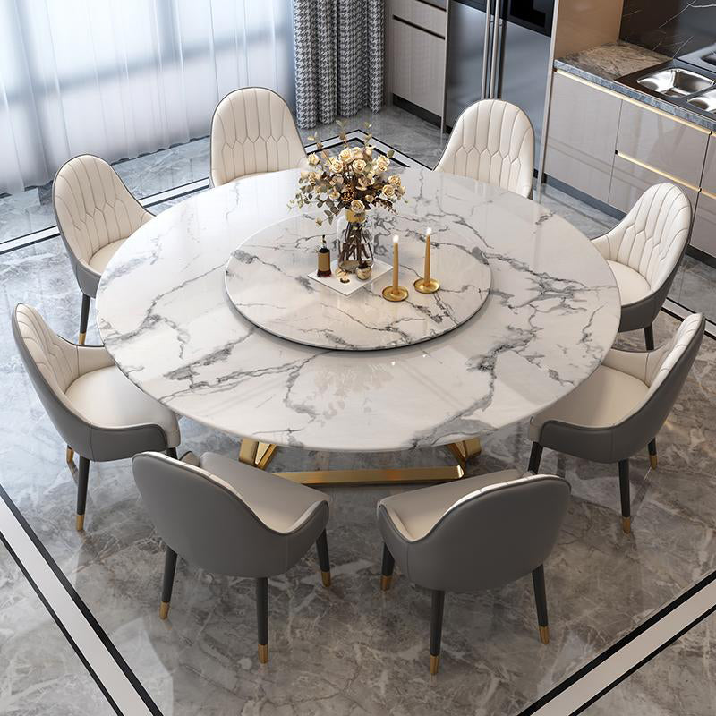 Round Dining Table Set 1/4/5/7/9 Pcs Marble Dining Table with Upholstered Chairs