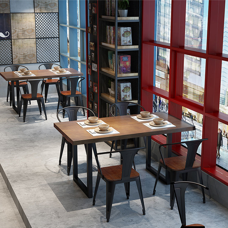 Industrial Dining Table Set 1/2/3/5 Pcs Solid Wood Top Table with Arm Chairs