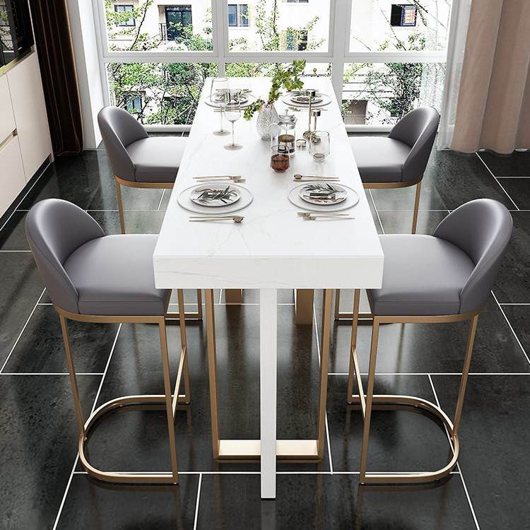 Glam Bar Table Set 1/5 Pieces Rectangle Stone Counter Table with High Stools for Balcony