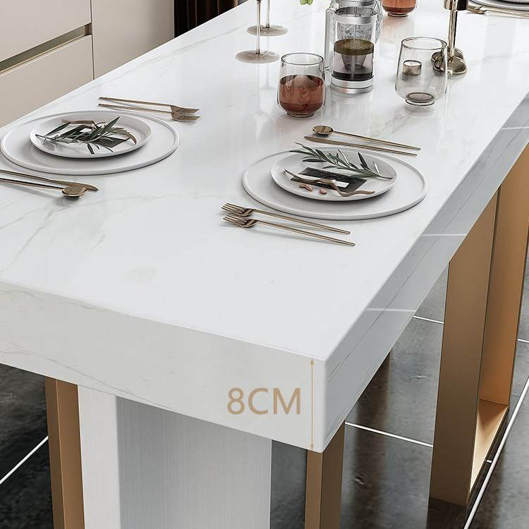 Glam Bar Table Set 1/5 Pieces Rectangle Stone Counter Table with High Stools for Balcony