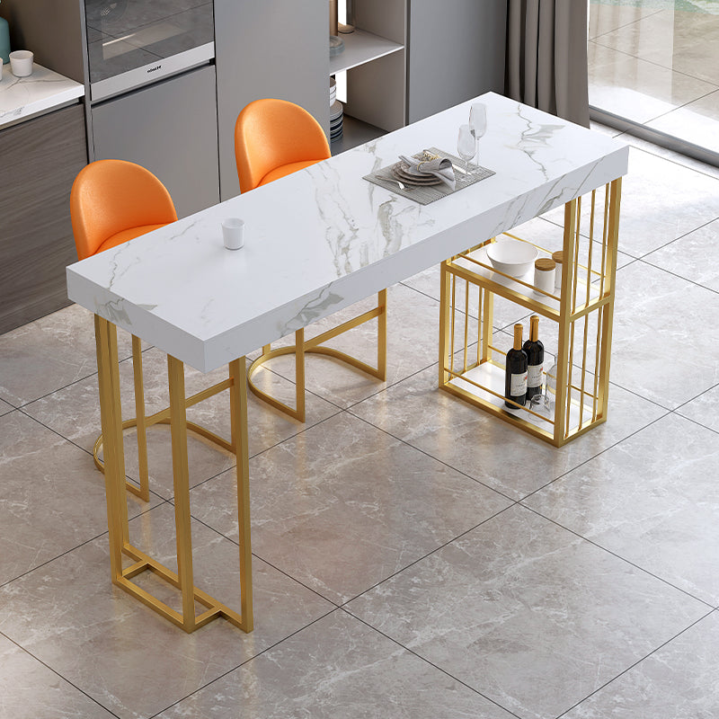 Modern 1/3 Pieces Bar Table Set Rectangle Stone Counter Table with Stools for Dining Room