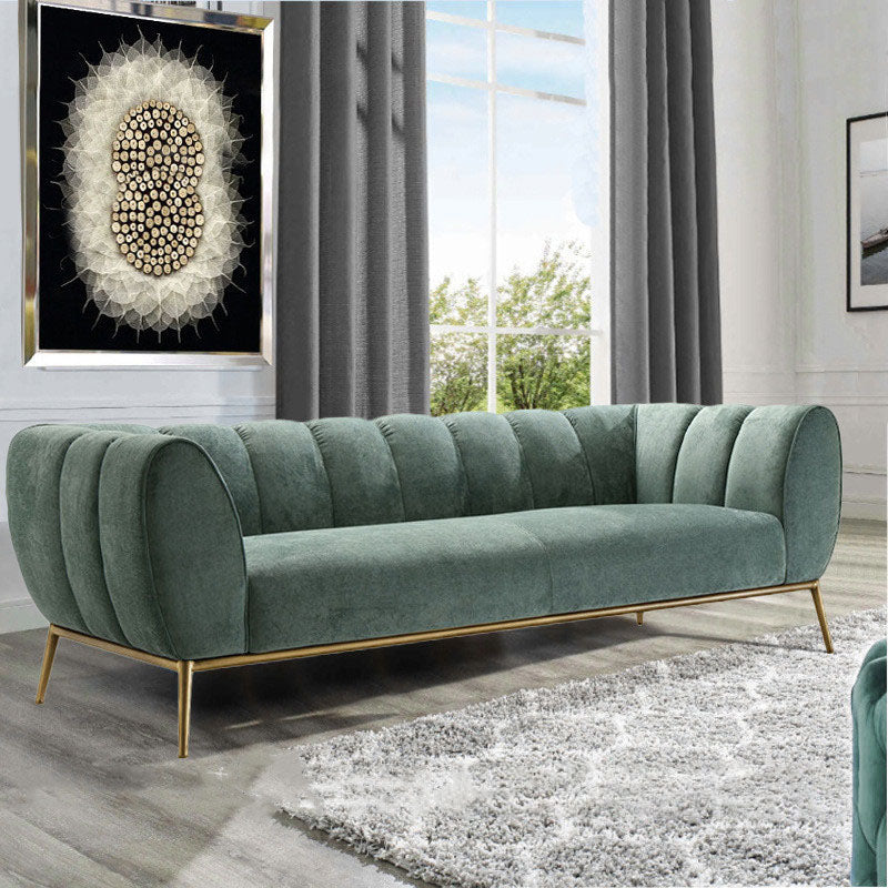 Fabric Sofa with Pillow Sewn Back and Tuxedo Arm for Living Room