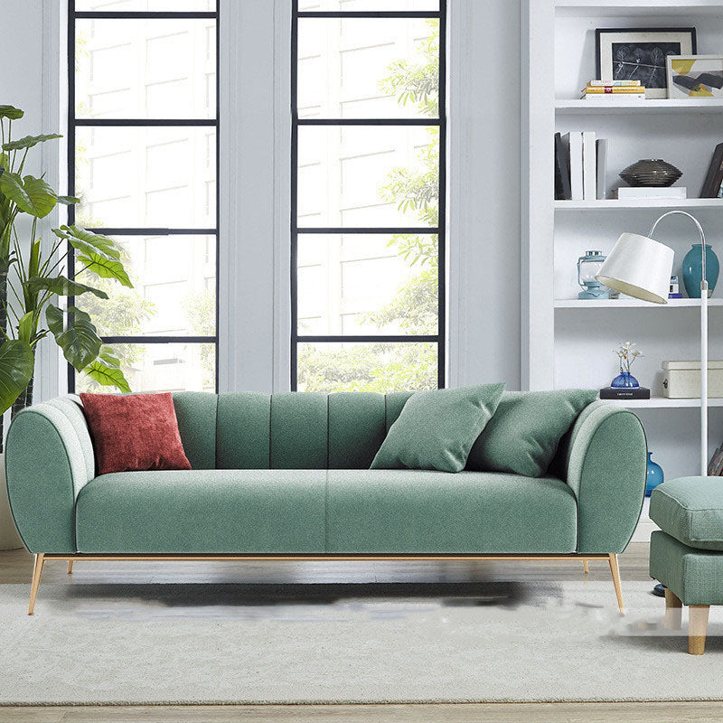 Fabric Sofa with Pillow Sewn Back and Tuxedo Arm for Living Room