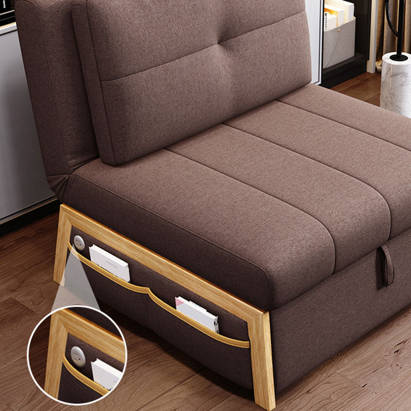 Contemporary Fabric Sofa Bed Sewn Pillow Back Sofa Bed in Brown
