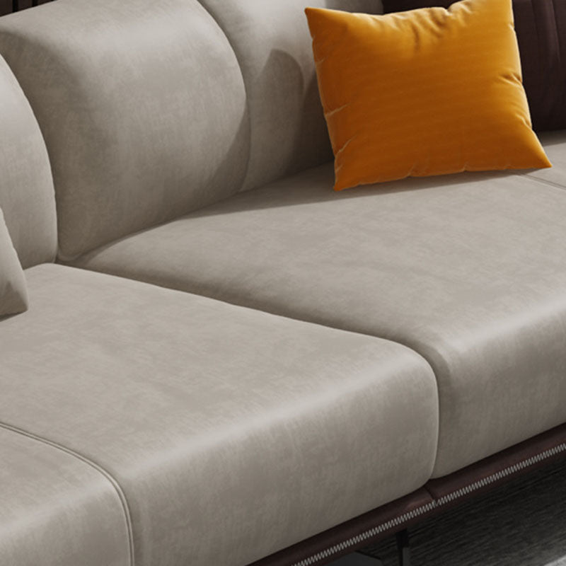 Faux Leather Stationary Sofa Tuxedo Arm Sofa with Bolster Pillows