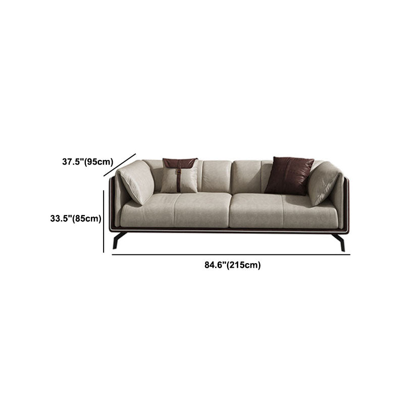 Faux Leather Stationary Sofa Tuxedo Arm Sofa with Bolster Pillows