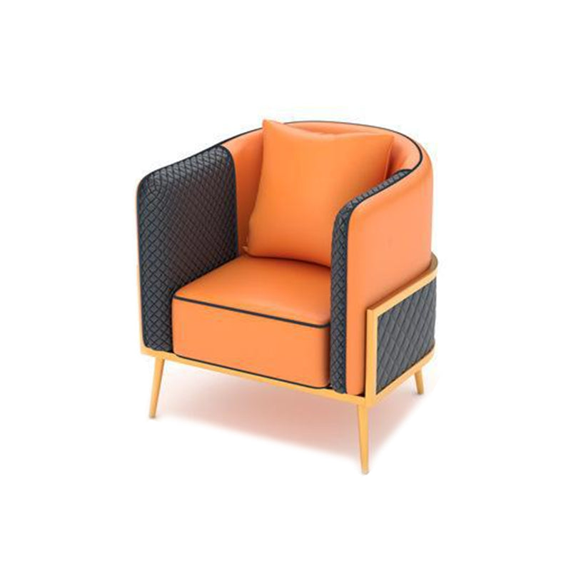 Modern Tuxedo Arm Sofa 29.53" H Faux Leather Seating with Gold Frame