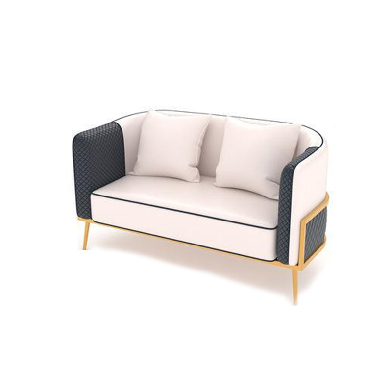 Modern Tuxedo Arm Sofa 29.53" H Faux Leather Seating with Gold Frame