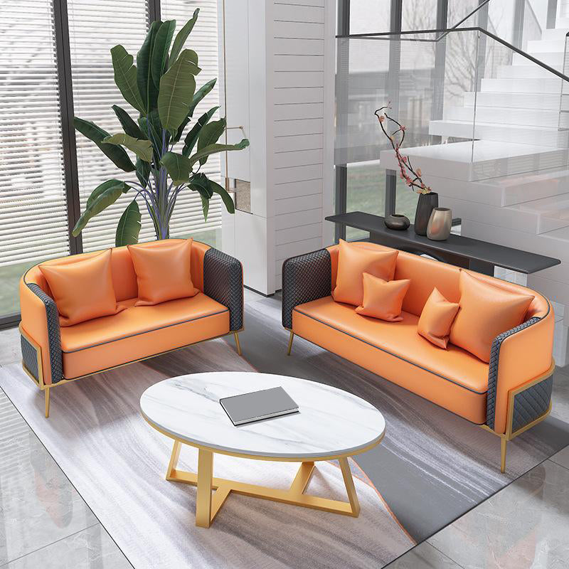 Modern Tuxedo Arm Sofa 29.53" H Faux Leather Seating with Gold Frame