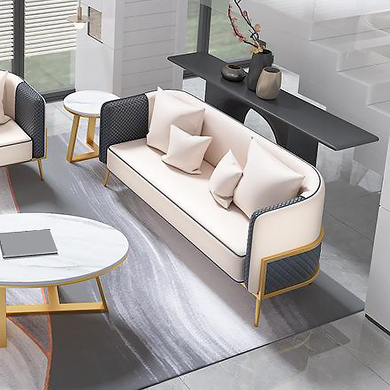 Modern Tuxedo Arm Sofa 29.53" H Faux Leather Seating with Gold Frame