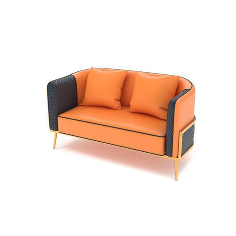 Modern Tuxedo Arm Sofa 29.53" H Faux Leather Seating with Gold Frame