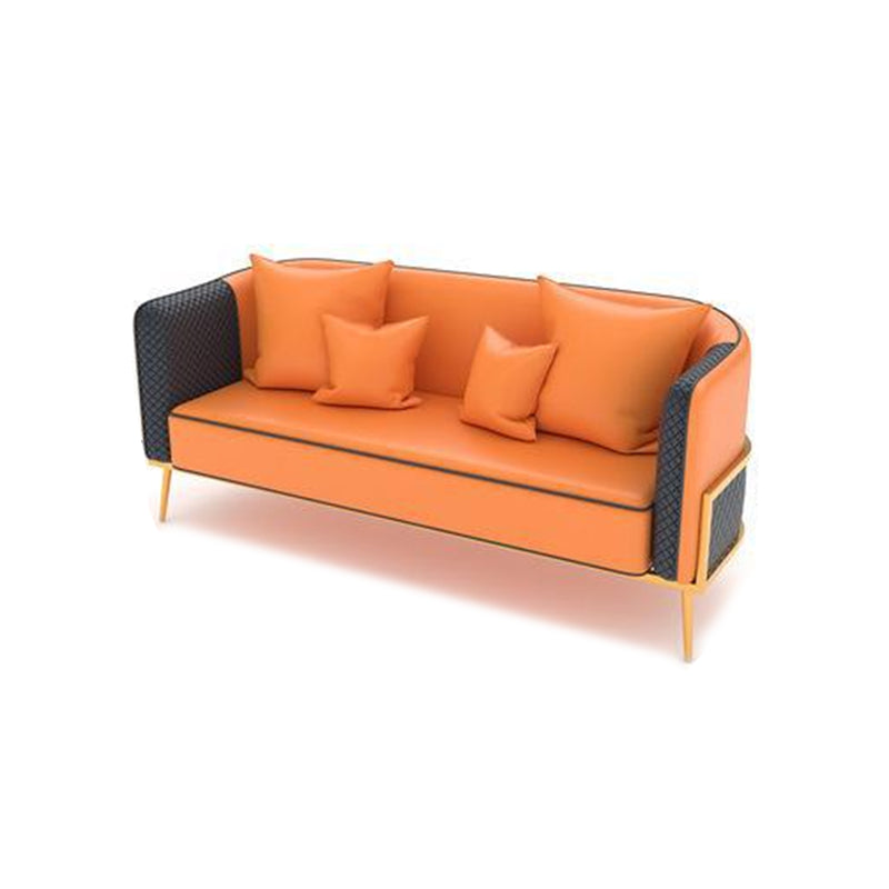 Modern Tuxedo Arm Sofa 29.53" H Faux Leather Seating with Gold Frame