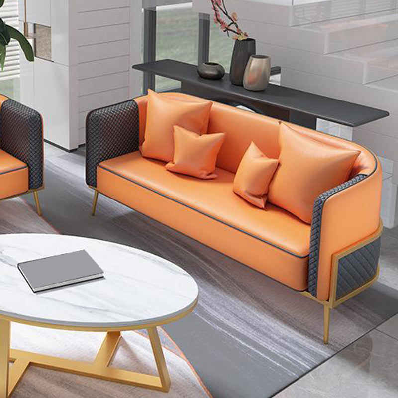 Modern Tuxedo Arm Sofa 29.53" H Faux Leather Seating with Gold Frame