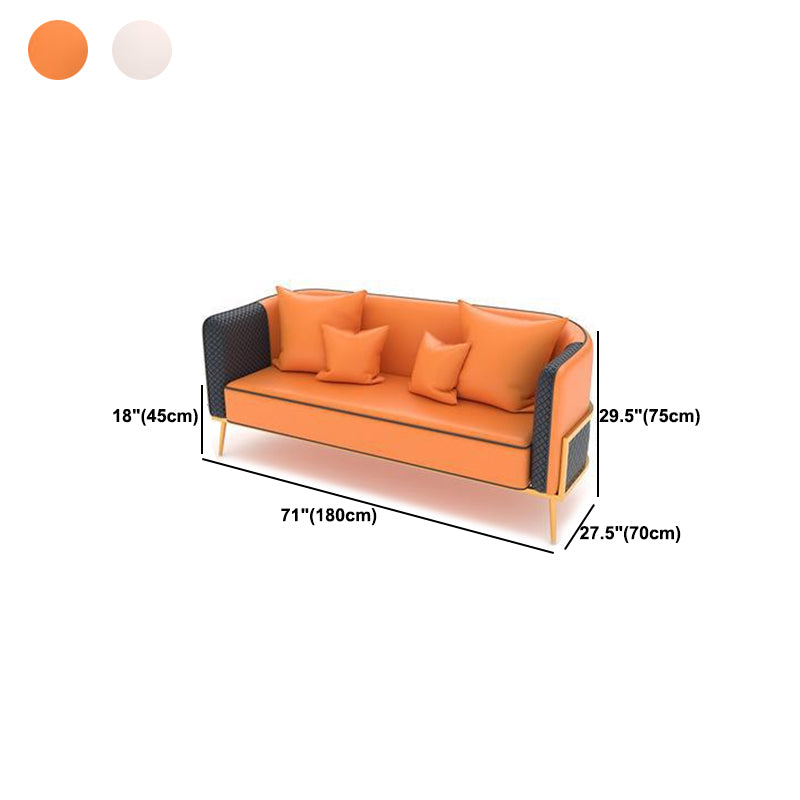 Modern Tuxedo Arm Sofa 29.53" H Faux Leather Seating with Gold Frame