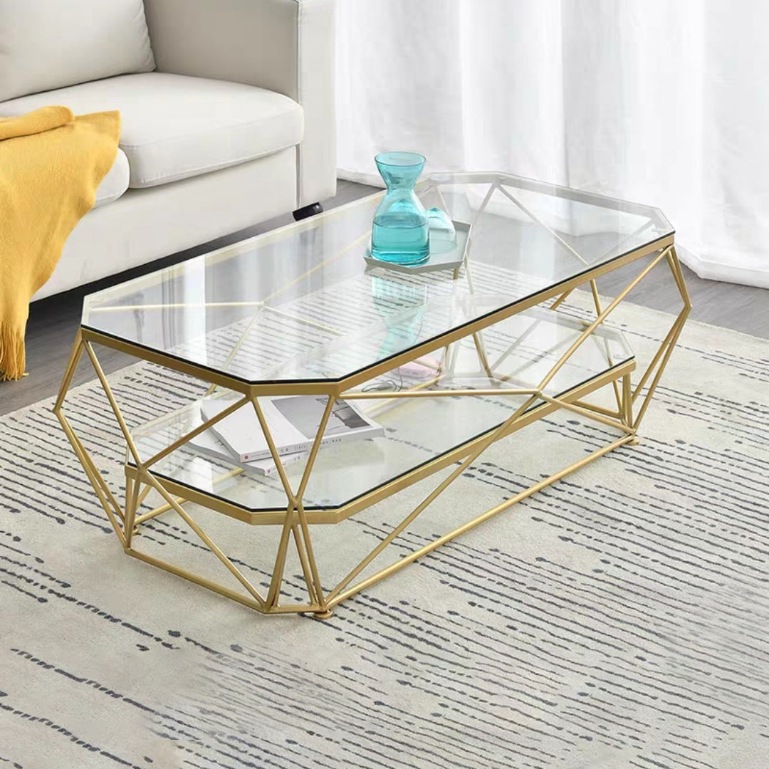 Modern Frame Coffee Table Glass Top Cocktail Table for Living Room