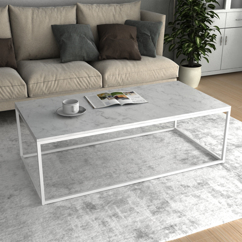 Glam Rectangle Coffee Table with Iron Frame Base and Marble Top