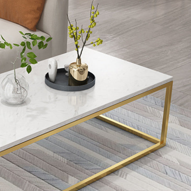 Glam Rectangle Coffee Table with Iron Frame Base and Marble Top