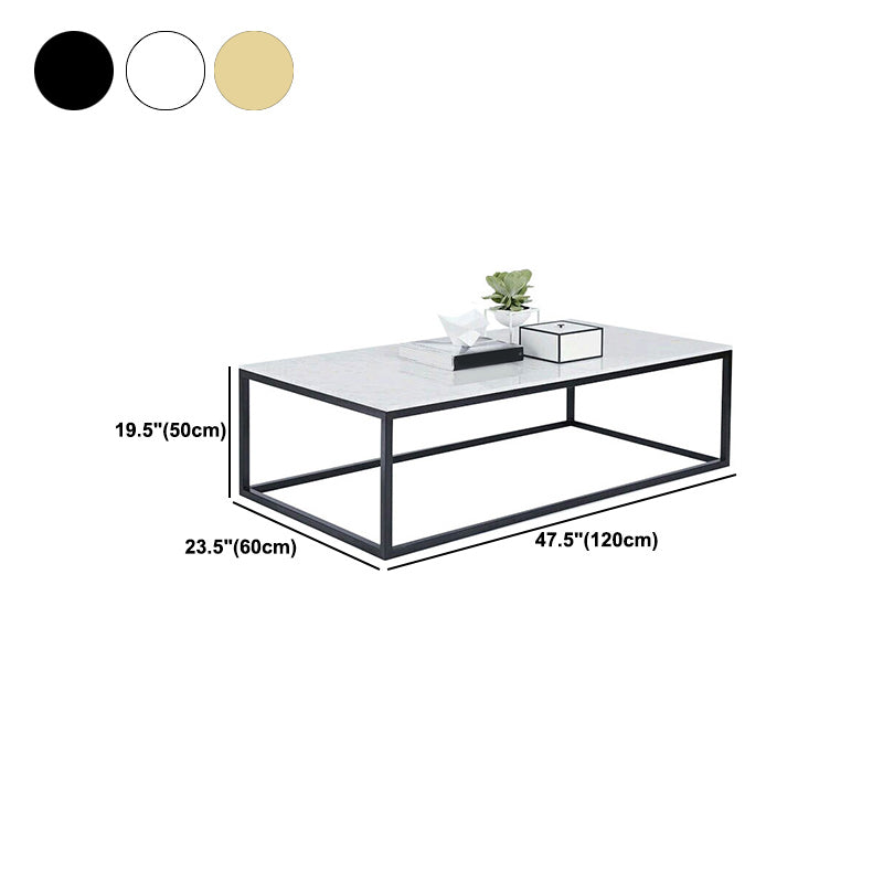 Glam Rectangle Coffee Table with Iron Frame Base and Marble Top