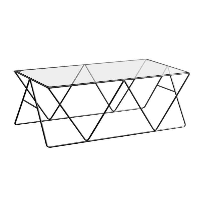 Modern Cross Legs Coffee Table Rectangular Glass Top Cocktail Table for Home