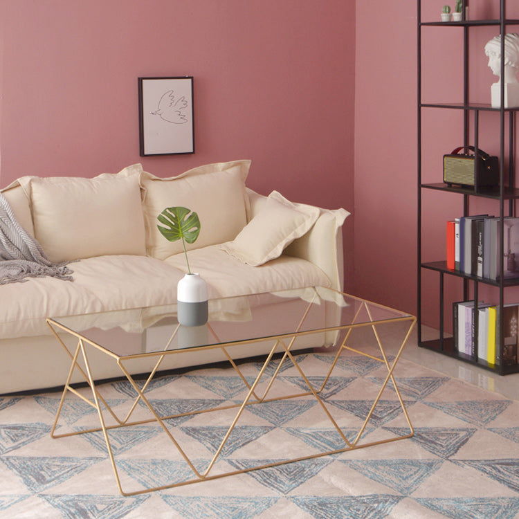 Modern Cross Legs Coffee Table Rectangular Glass Top Cocktail Table for Home