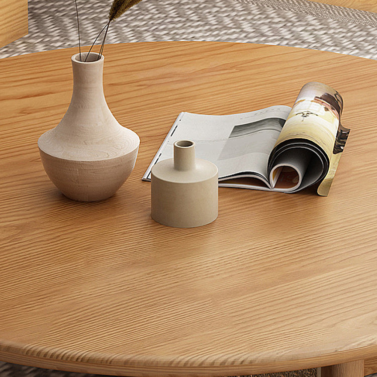 Scandinavian Light Wood Round Coffee Table with Cross Base in Pine Wood