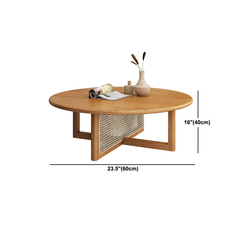 Scandinavian Light Wood Round Coffee Table with Cross Base in Pine Wood