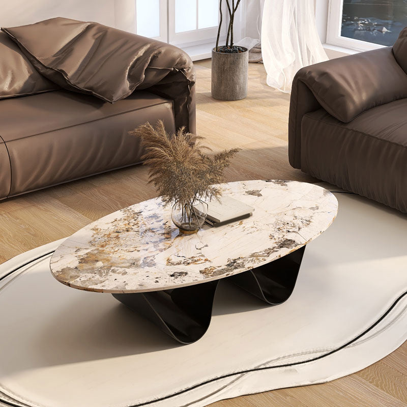 Glam Abstracts Cocktail Table Oval Coffee Cocktail Table for Living Room