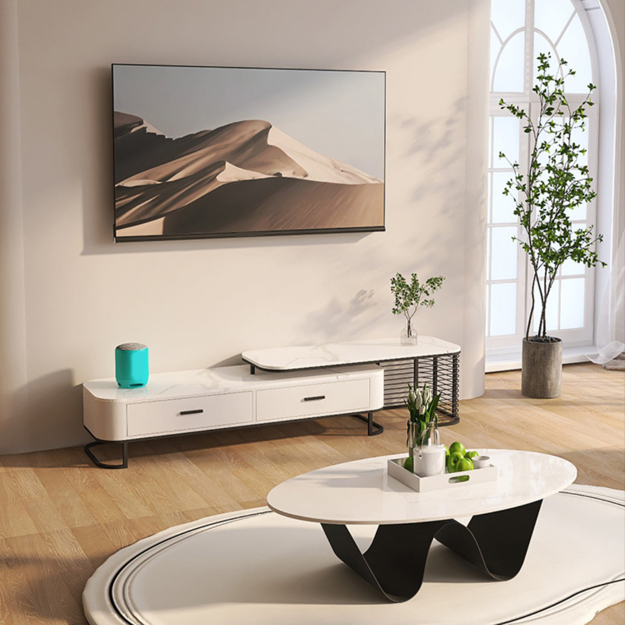 Glam Abstracts Cocktail Table Oval Coffee Cocktail Table for Living Room