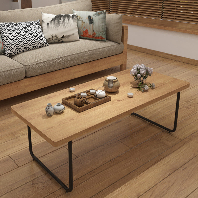 Scandinavian Rectangle Cocktail Table with Pine Wood Top and Iron Sled Base