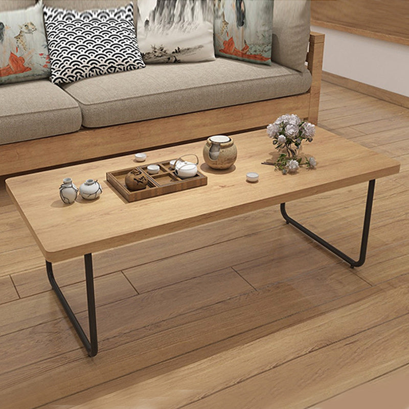 Scandinavian Rectangle Cocktail Table with Pine Wood Top and Iron Sled Base