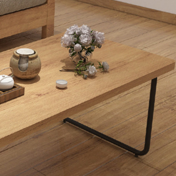 Scandinavian Rectangle Cocktail Table with Pine Wood Top and Iron Sled Base