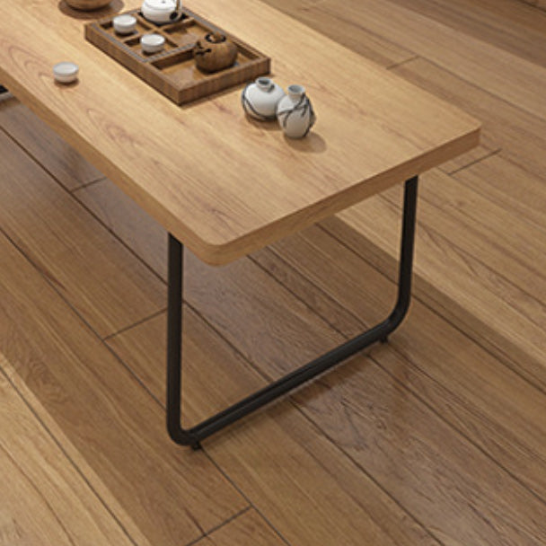 Scandinavian Rectangle Cocktail Table with Pine Wood Top and Iron Sled Base