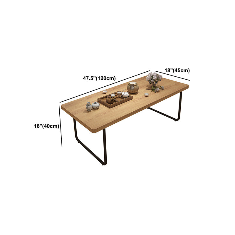 Scandinavian Rectangle Cocktail Table with Pine Wood Top and Iron Sled Base