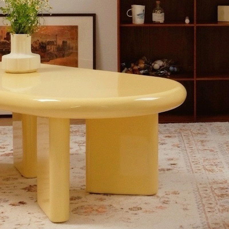 Contemporary Oval Soli Wood Coffee Table with 4 Legs Cocktail Table