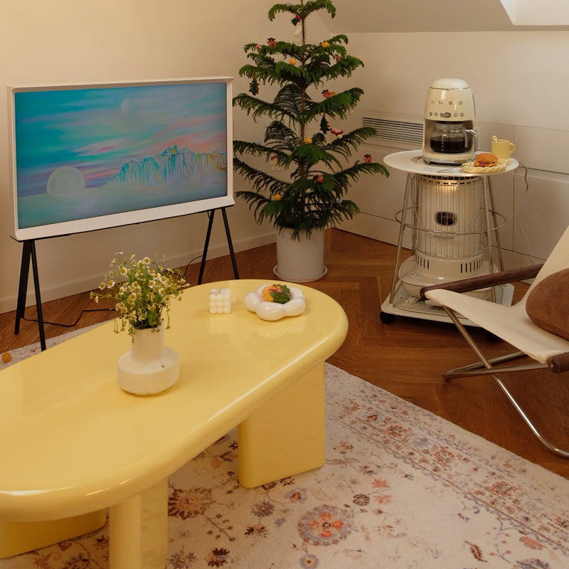 Contemporary Oval Soli Wood Coffee Table with 4 Legs Cocktail Table