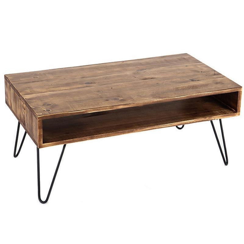 Contemporary Coffee Table with with Brown Top and Black Iron Legs