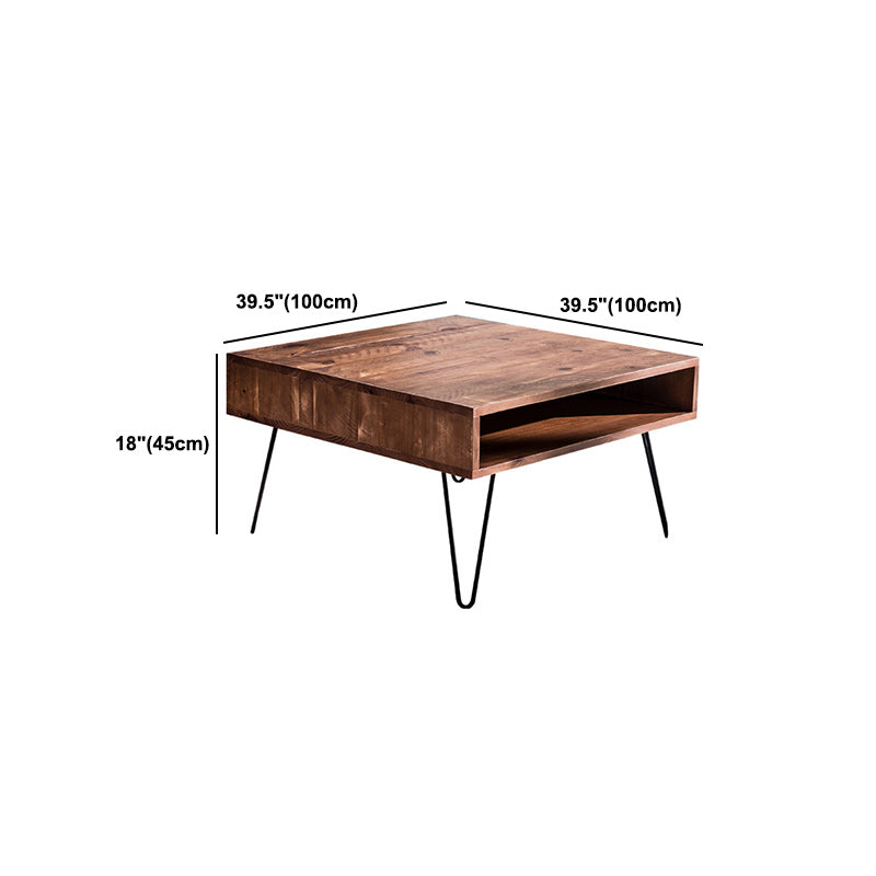 Contemporary Coffee Table with with Brown Top and Black Iron Legs