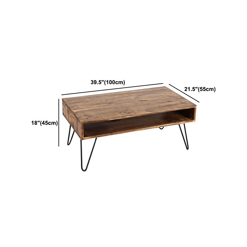 Contemporary Coffee Table with with Brown Top and Black Iron Legs