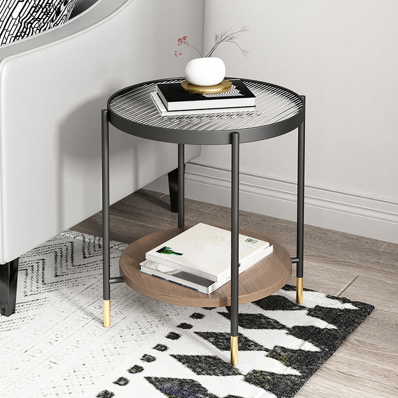 Modern 2 Piece Bunching Tables with Wooden Shelf and 4 Iron Legs