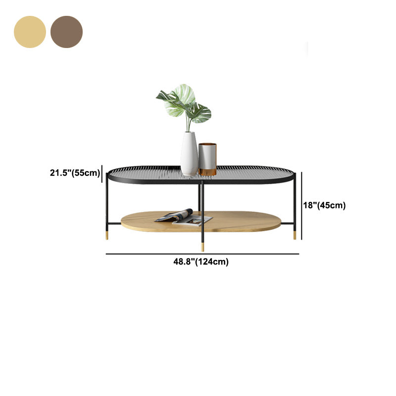 Modern 2 Piece Bunching Tables with Wooden Shelf and 4 Iron Legs