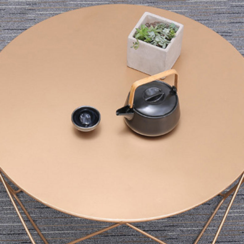 Mid-Century Modern Round Coffee Table with Iron Top and Steel Base