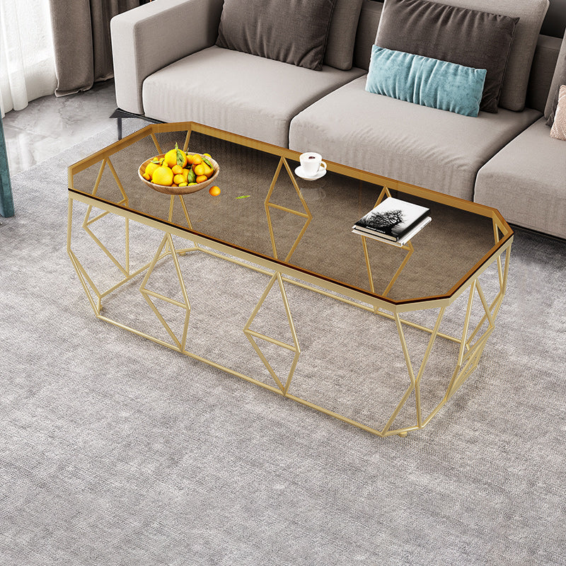 Modern Frame Coffee Table Rectangular Glass Top Cocktail Table for Living Room