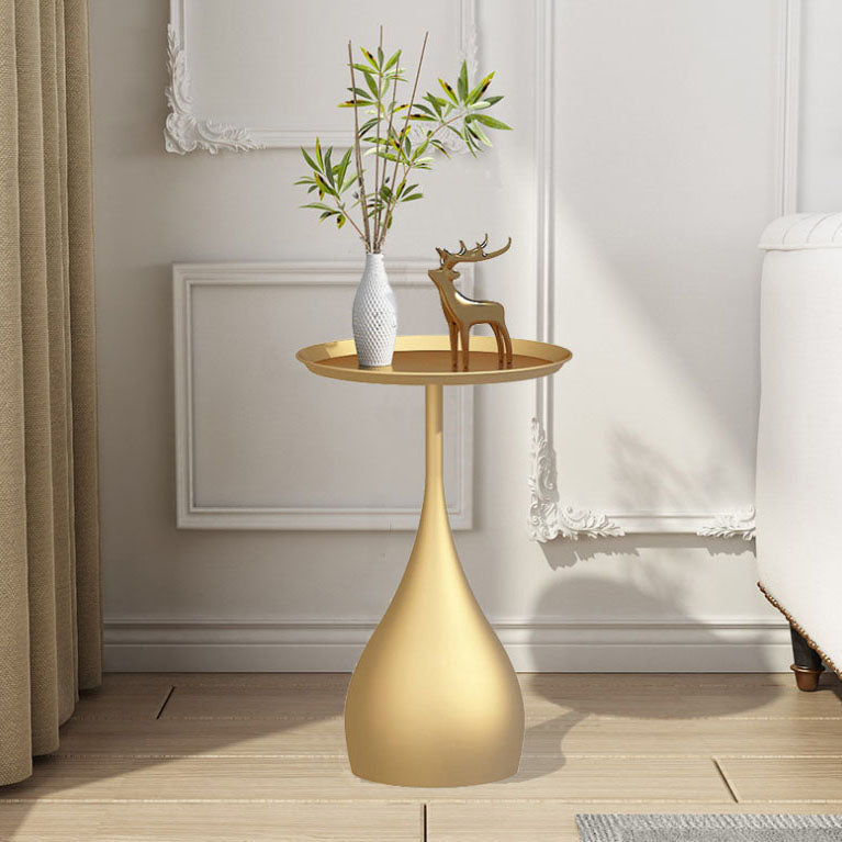 Contemporary Style Round Side End Table Metal Pedestal Sofa Side Accent Table