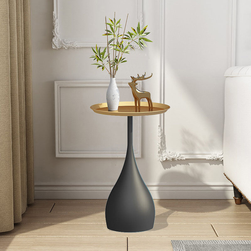 Contemporary Style Round Side End Table Metal Pedestal Sofa Side Accent Table