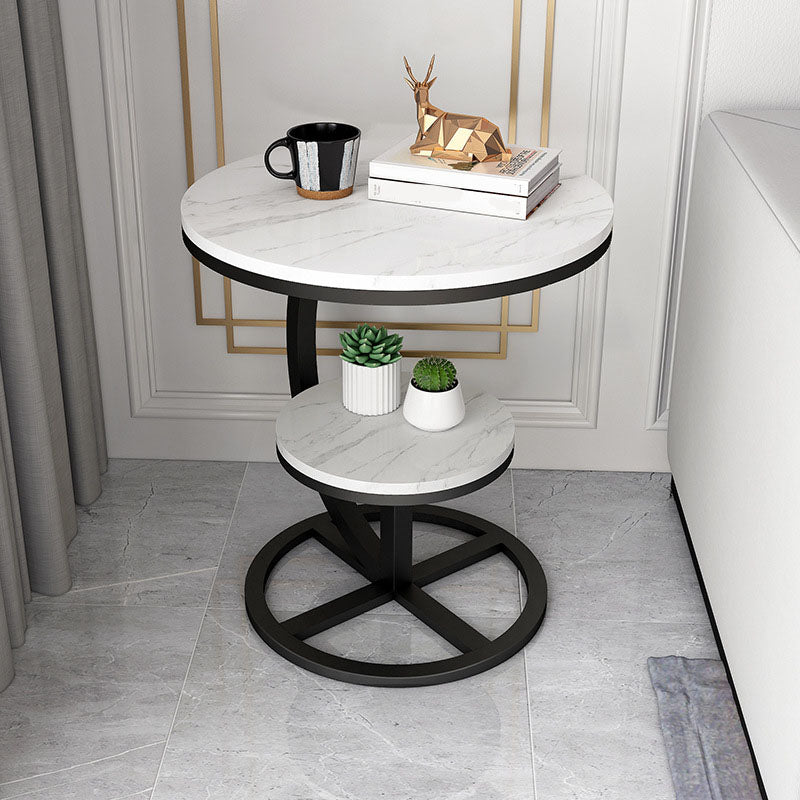 Round Slate Top Side Table 21.65" Tall Metal Abstract End Table with Shelf
